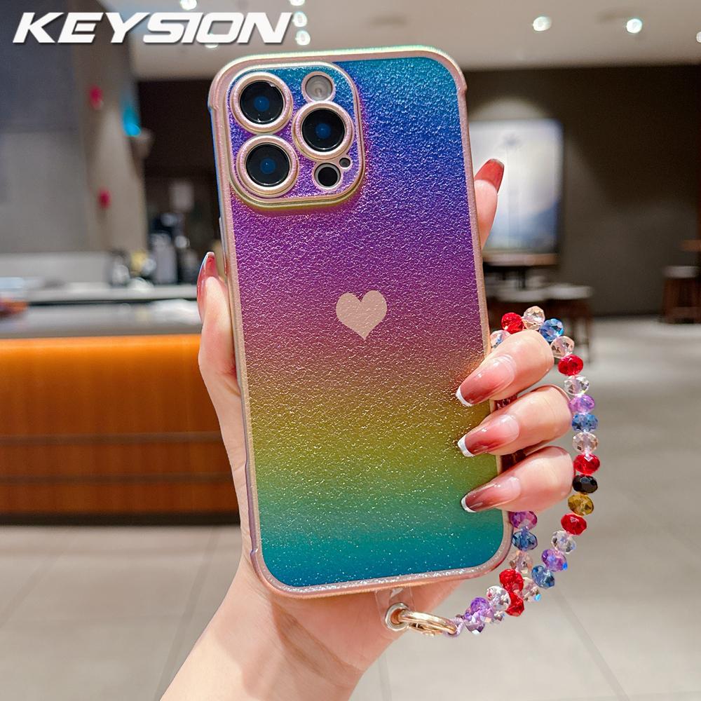 KEYSION Custodia per Telefono in TPU Colorata a Gradiente per iPhone 13 14 15 16 17 Pro Max 17 Air 16e 16 Plus Cover Posteriore Antiurto con Braccialetto di Cristallo