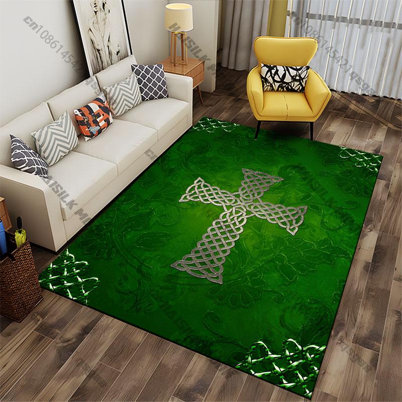 Celtic cross spiritual design green carpet Yoga living room room decor children's crawling mat doormat area rug games mat