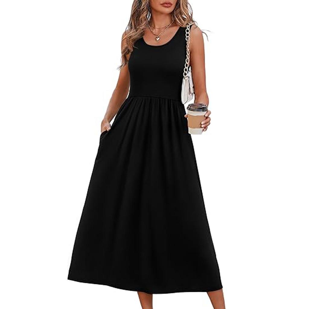 Women's clothing summer European and American neck printing pendulum sleeveless vest pocket dress