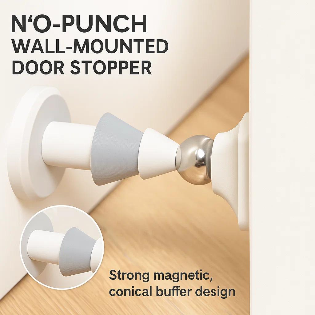 No Punch Suction Door Stopper Magnetic Suction Door Rear Retainer Silicone Stainless Steel Mute Door Stopper Bedroom Door Door