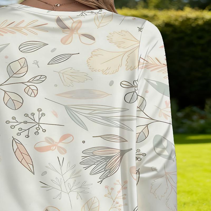 Women's Plus Size Loose Long Sleeve T-Shirt with Pocket Design Autumn Print