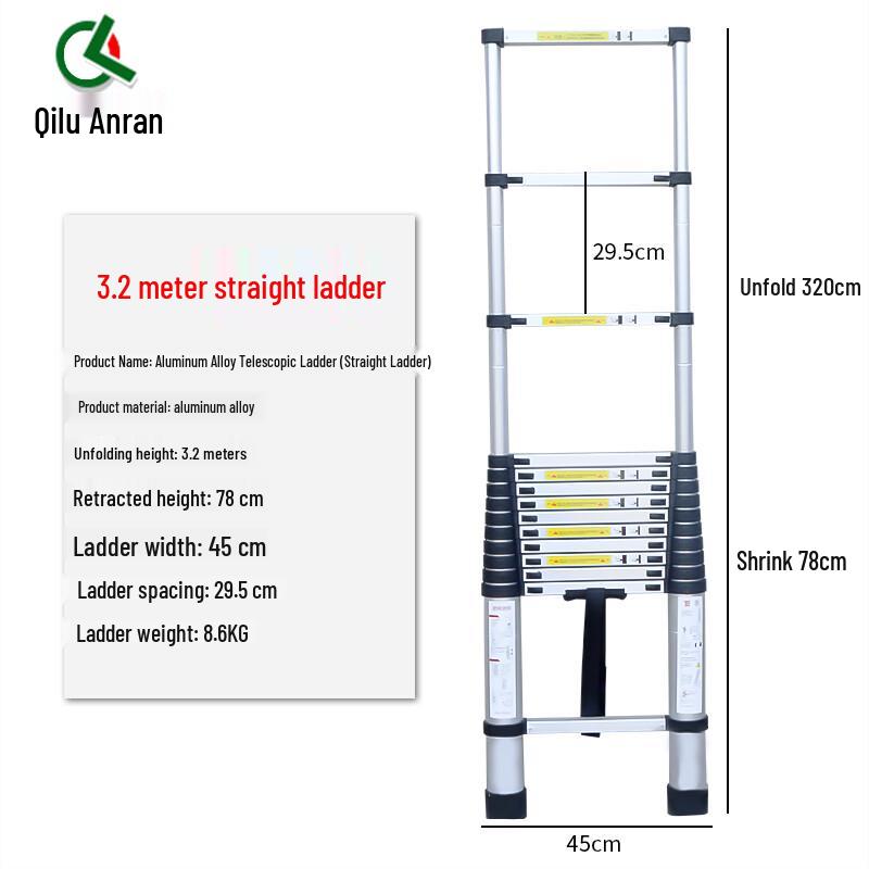 Heavy-Duty Aluminum Telescopic Straight Ladder