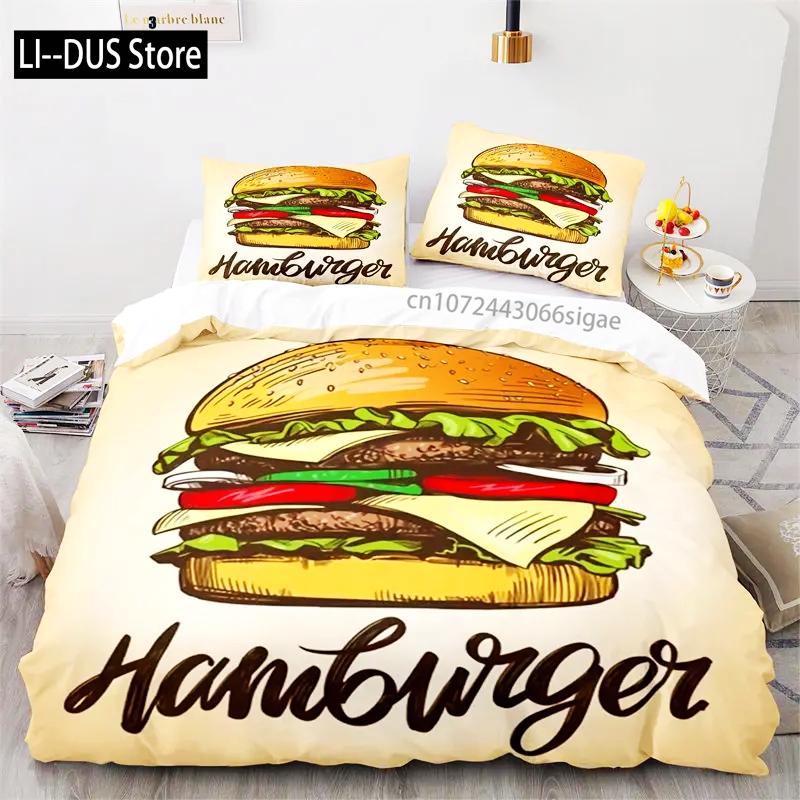

Креативний підодіяльник для фаст-фуду з принтом піци та гамбургера, мікрофібра, набір постільної білизни King Queen для дитячої кімнати, підліткової кімнати, декору EU Single(135*200cm)3pcs