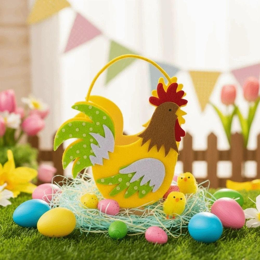 Exquisite Felt Chicken Basket Cartoon Cock Easter Storage Case Rooster Candy Box  Chocolate