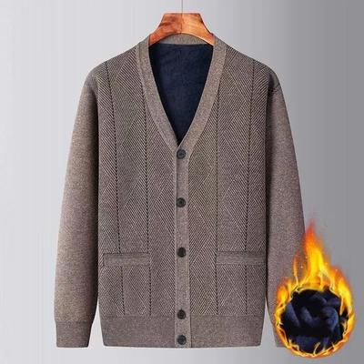 Cardigan da uomo in velluto ispessito autunno inverno maglione lavorato a maglia per anziani di mezza età caldo top giacca