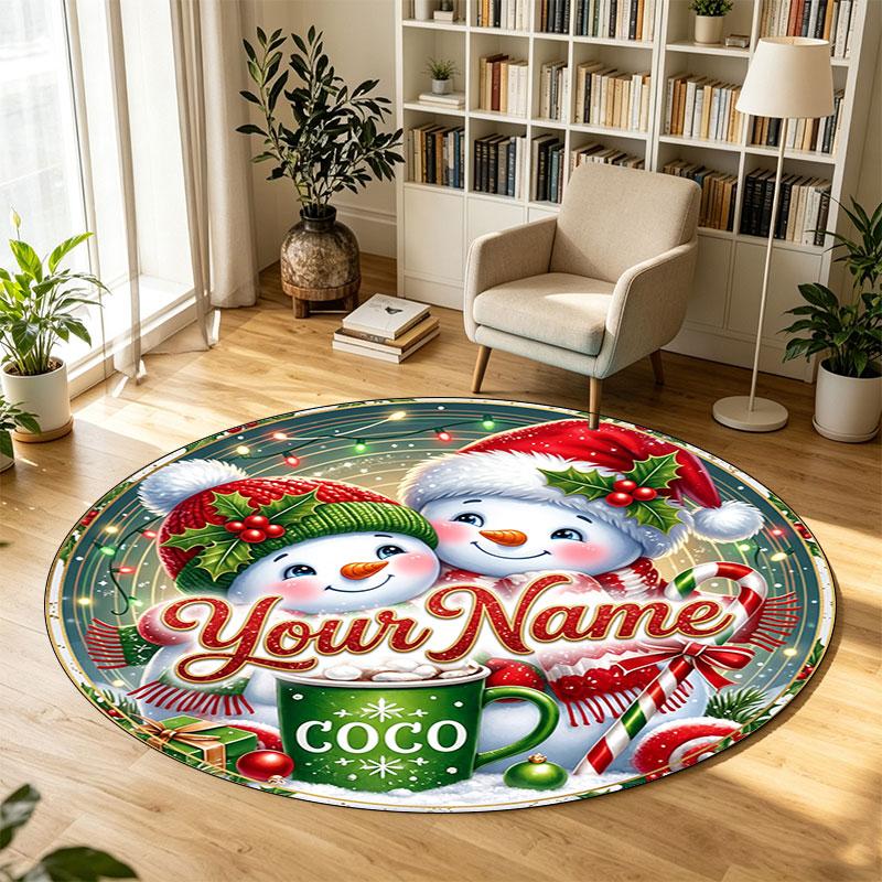 Christmas (22) Theme Circular Crystal Velvet Carpet Customized Name & Text Round Soft Floor Rug For Living Room Bedroom Decor