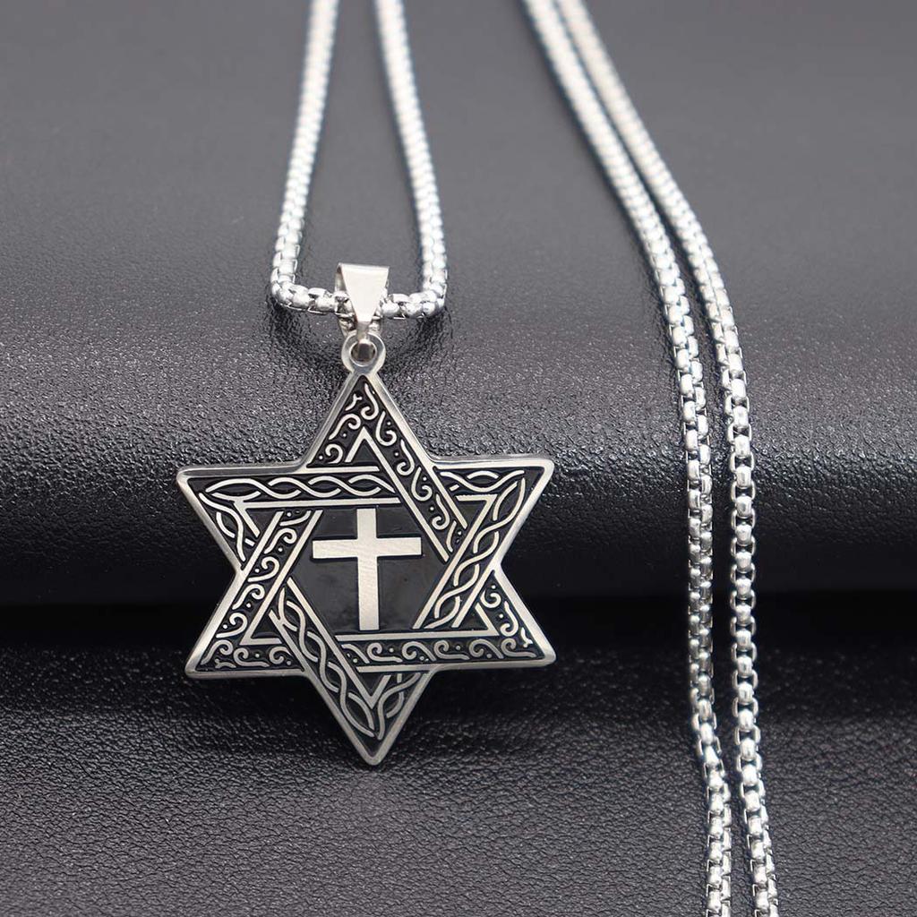 Modische Sechsstern-Kreuz-Halskette, Schlicht und Vielseitig, Titanstahl