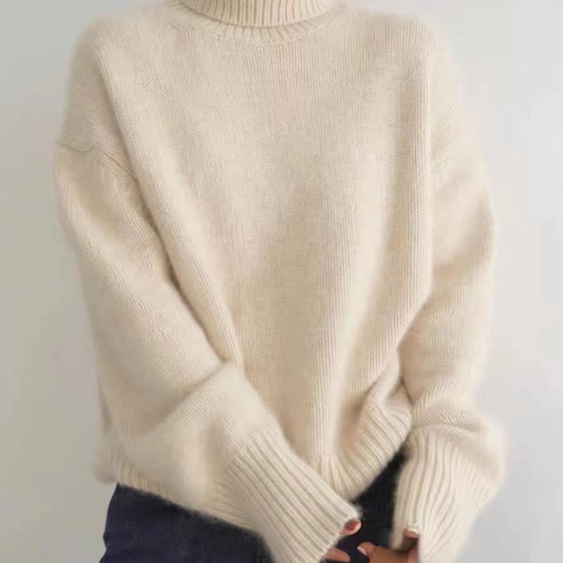 Autumn Women's Knitted Turtleneck Pullover Loose Thick High Neck Jumper Long Sleeved Korean Fashion Lazy Style Sweater Women