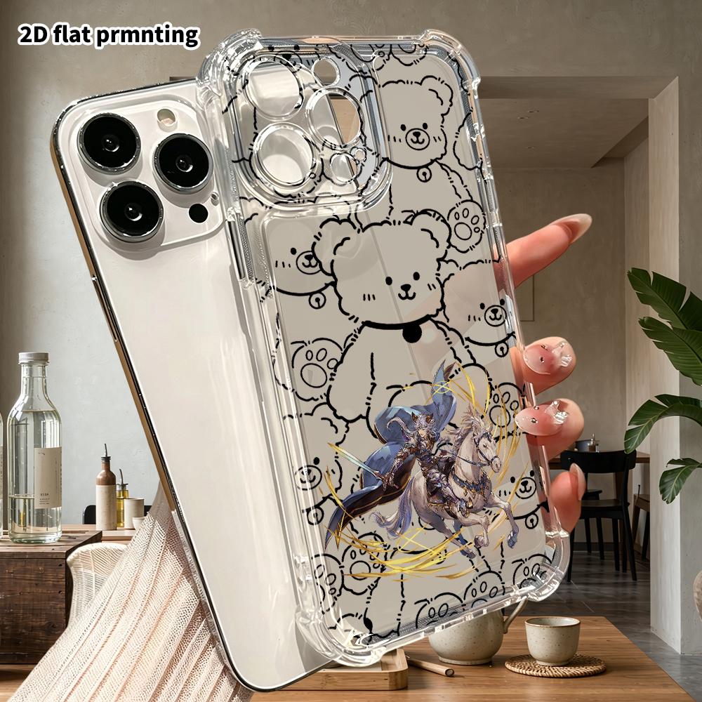 Phone Case: 2D flat suitable for iPhone 18 17 16 15 14 13 Pro, transparent four corner protective case, featuring a horseback rider, Christmas and Hal