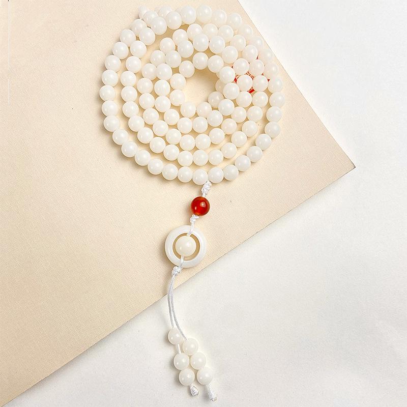 White Jade Bodhi Seed Bracelet: 108 Buddhist Prayer Beads Multi-strand Necklace for Men & Women