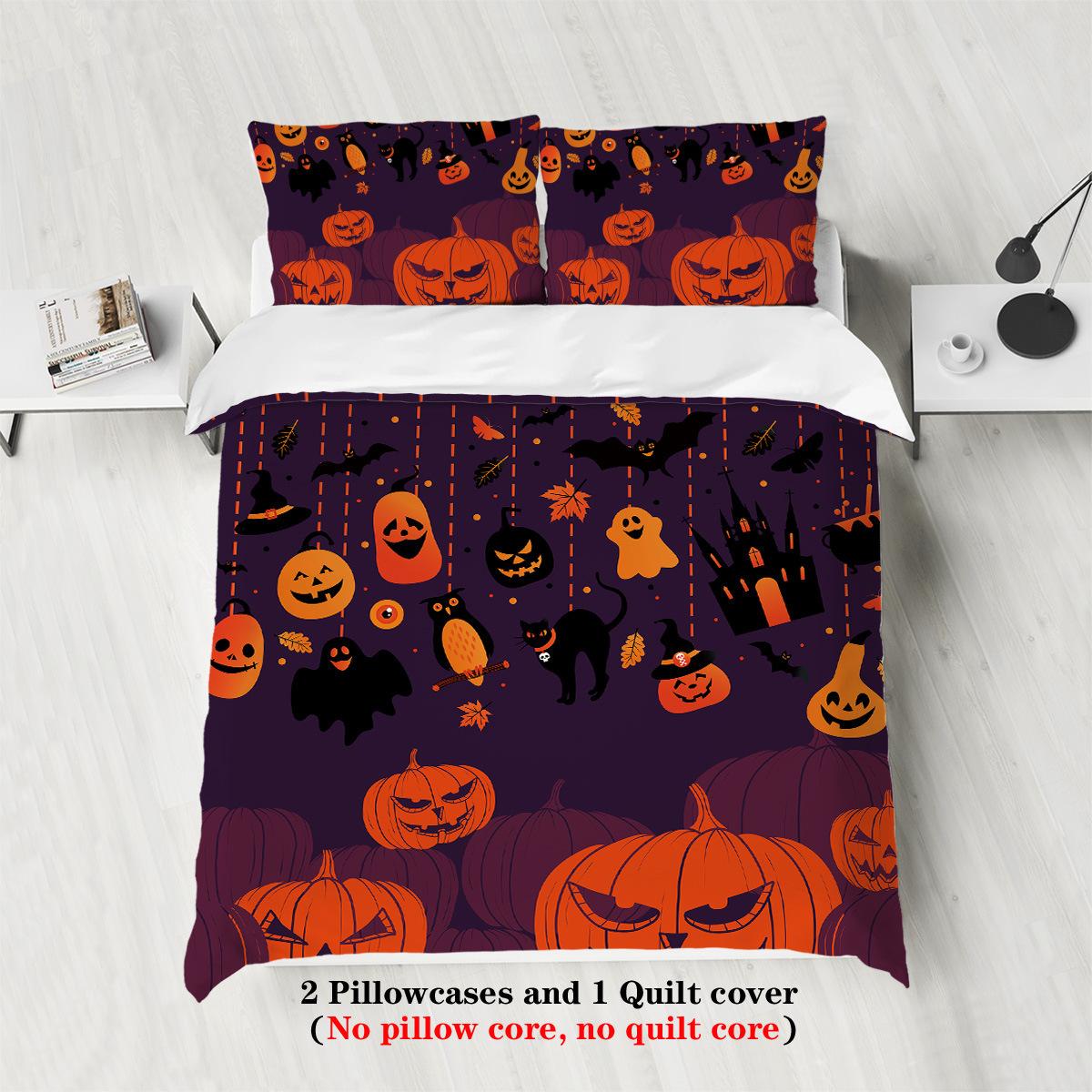 

Digital Printing Halloween Pattern Sanded Quilt Cover Pillowcase Three-Piece Set 135x200cm