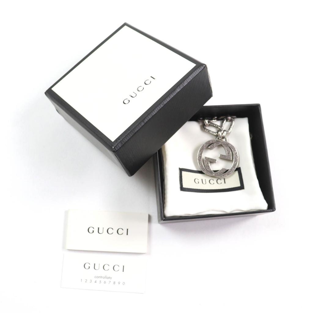 Great GUCCI Necklace Interlocking G Arabesque Long Chain Silver AG925 Women 524890 Used