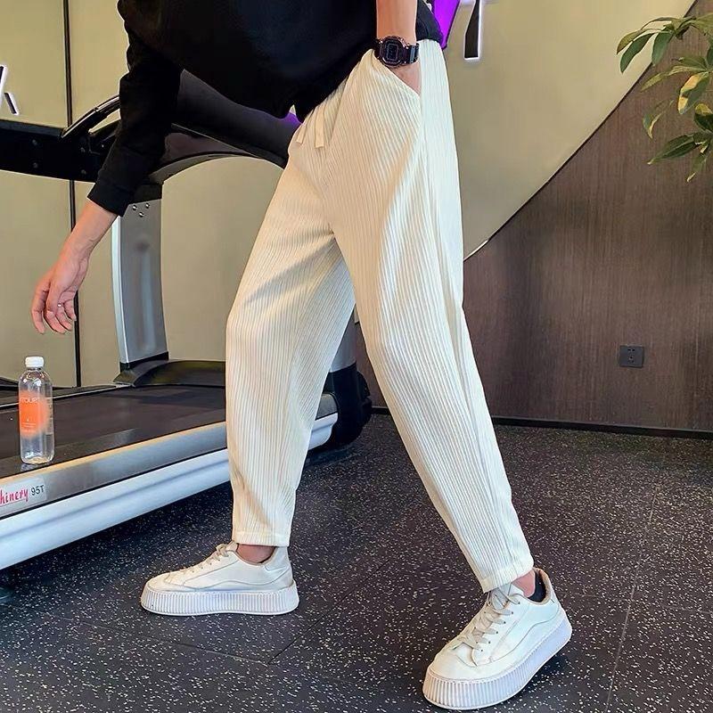 Autumn Winter Straight Casual Loose Foot Sports Pants Men's Solid Color Elastic High Waist Trousers