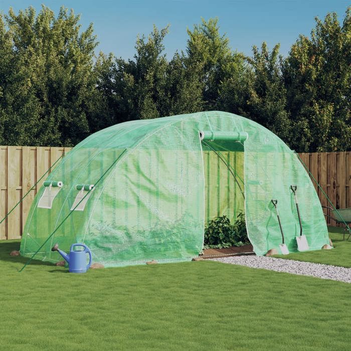 VidaXL Serre avec cadre en acier vert 10 m² 5x2x2,3 m, polytunnel, serre à cadre froid, serre pour tomate, serre de jardin, 364085