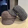 Autumn and Winter New Style Woolen Versatile Octagonal Hat Women's Plaid British Casual Retro Face Showing Newsboy Painter Hat Trend