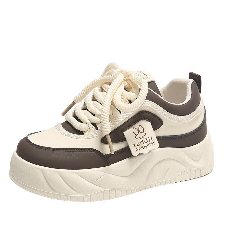 BKQU  Women's Platform Sneakers Fashion PU Leather Shoes Classic Lace Up Comfortable Skate Walking Casual Tennis for Lady