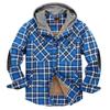 Men's Quilted Lined Button Down Plaid Shirt Add Velvet To Keep Warm Jacket With Hood