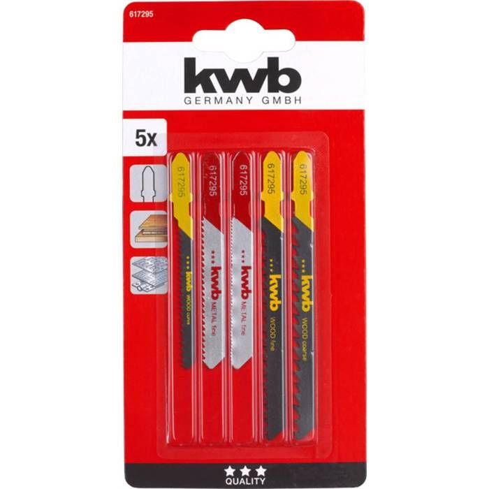 Set de lames de scie sauteuse - KWB - 617295 - 5 pièces - Bois et métal - Acier HC S, métal bi
