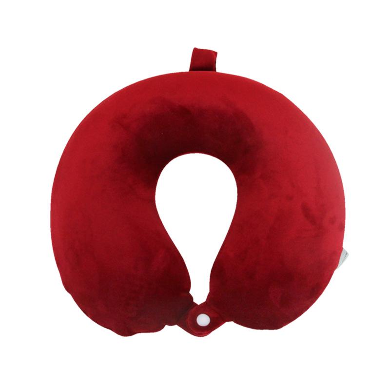 U-Shaped Travel Neck Pillow with Embroidered Logo - Solid Color Memory Foam Design