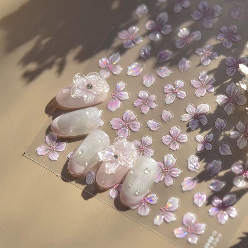 3Pcs Shell Flower Nail Art Sticker Designs Self Adhesive Nail Charm Decoration Stereoscopic Decal Acessories