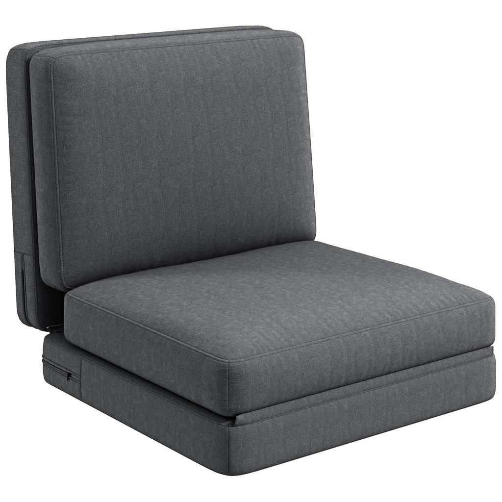 Foldable Floor Chair with Cushion, Convertible Padded Sofa, Living Room, Guest Room, Office, 75 X 268 X 18 Cm, Dark Grey