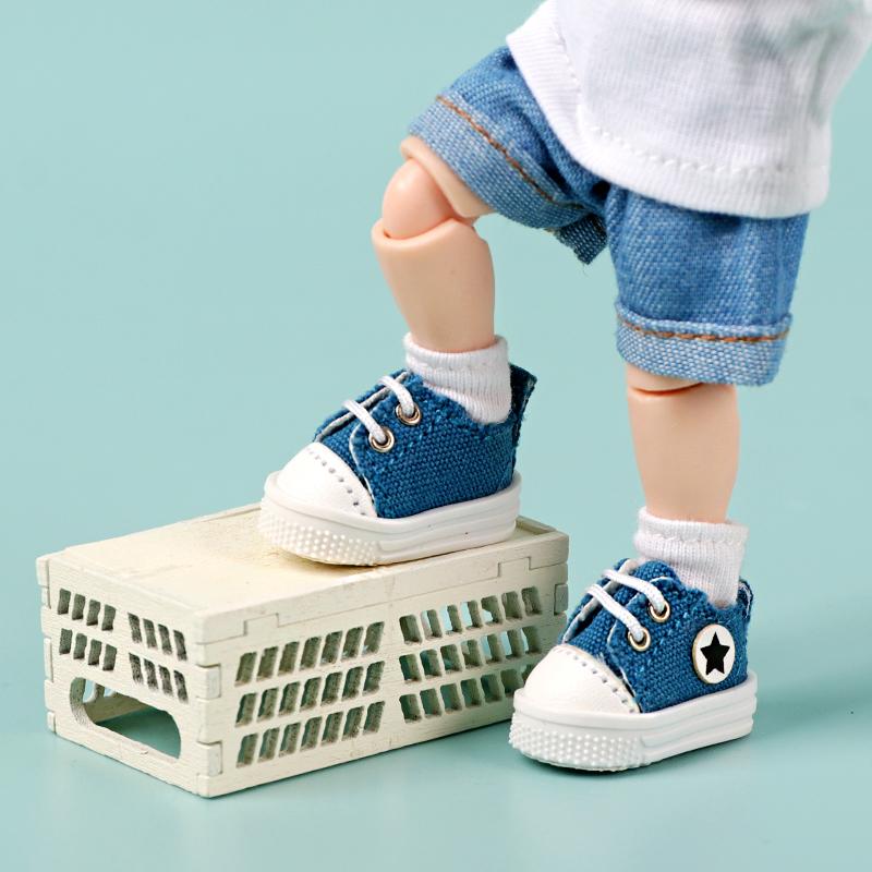High Quality Pair Of 1:12 Dollhouse Low Top Canvas Shoes Star Pattern Shoes Suit For Ob11 1/12 Bjd Doll Gsc DOD YMY Doll Accessories
