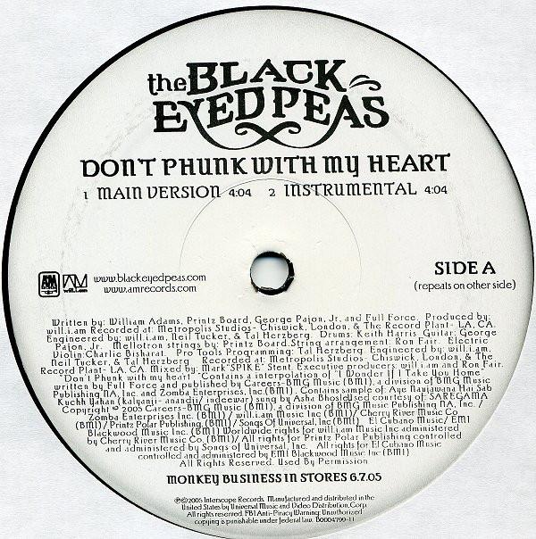 12inch Record BLACK EYED PEAS Dont Phunk With My Heart B000479911 Interscope Reco 2005 US Rap HipHopRB Used