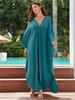 Plus Size Kaftan Blue Black Solid Bohemian Printed Summer Long Beach Dress Women Homewear Outfit Swim Suit Cover Up Loose Caftan