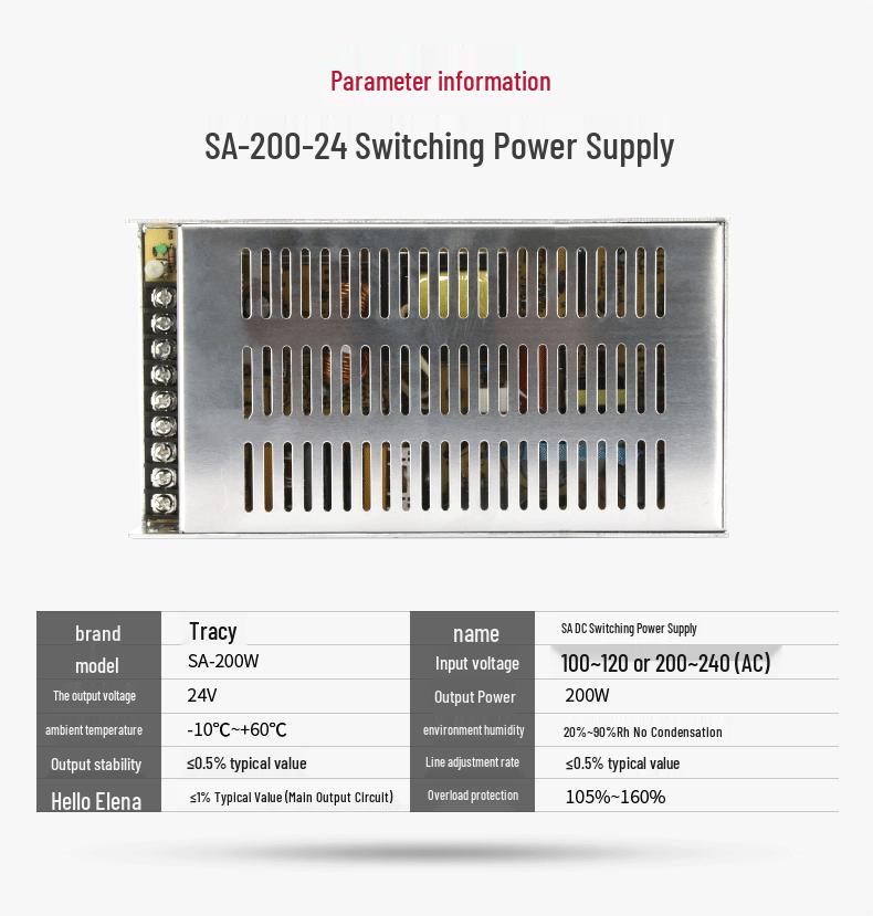DELIXI SA-200W Switching Power Supply, 5V/40A, 12V/16.5A, 24V/8A