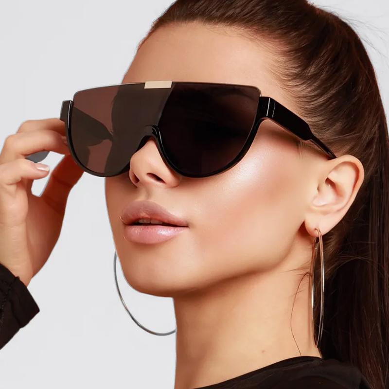 Fashionable Large Frame One-piece Lenses For Sunglasses Women's Big Face Slim Street S Sunglasses Trendy