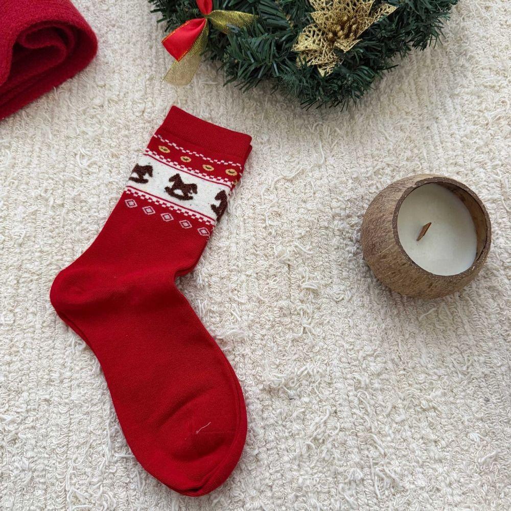 Zodiac Year Ruffle Horse Red Socks Chinese Style Cotton New Year Red Socks Mid-calf Hosiery 2026 Spring Festival Socks Girl