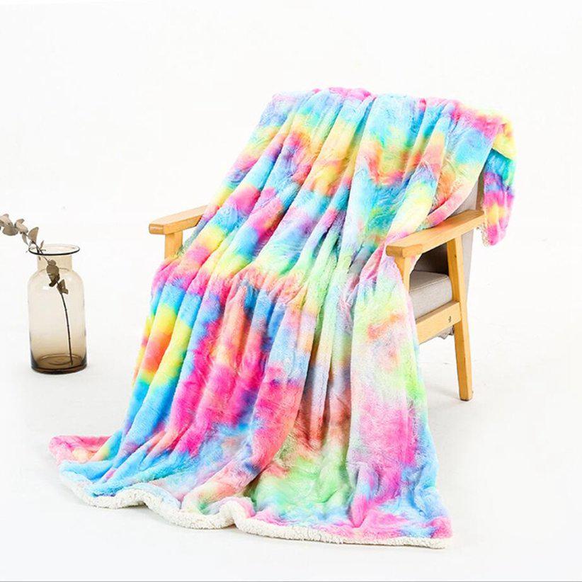 Travel Cover Tie Dye Print Office Nap Blankets Velvet Bed 1Pc Warm Rainbow Plush Blanket