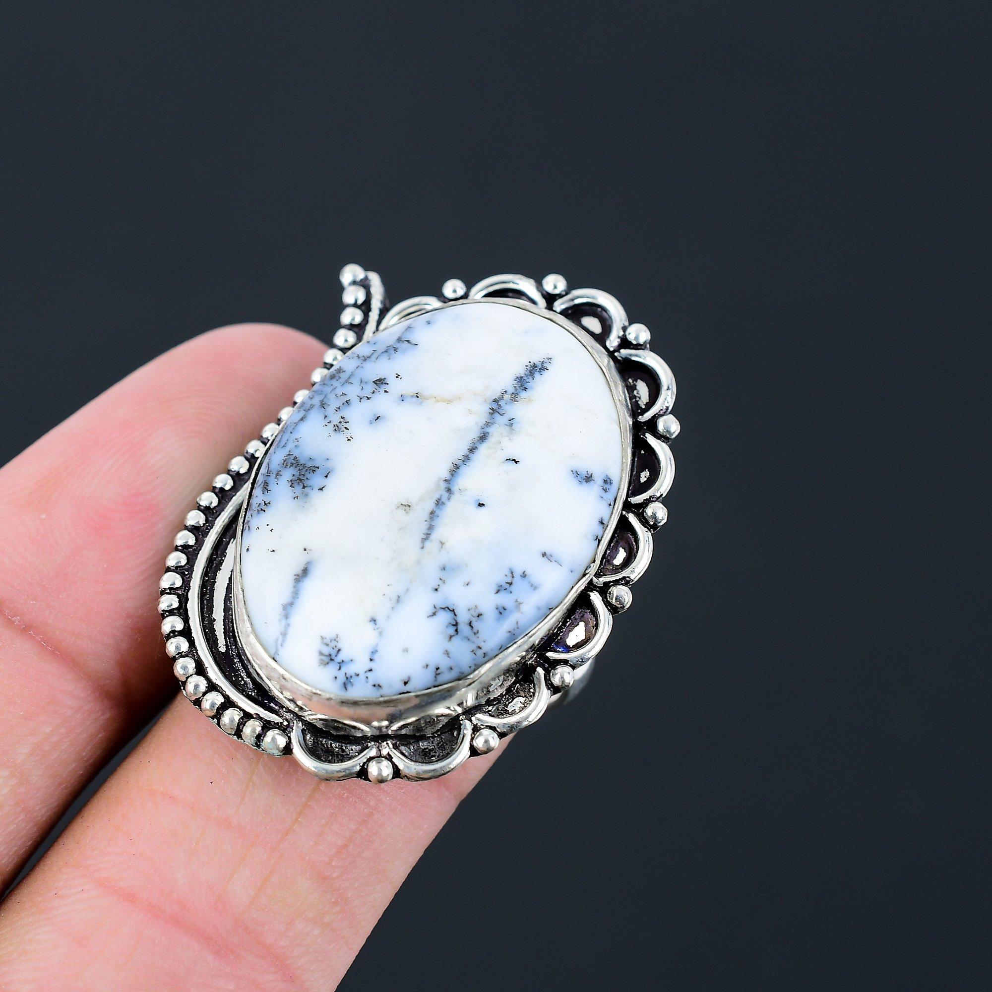 

Sisters Day Deal Natural Dendrite Opal Sterling Silver Statement Ring Size 8.5 8.5