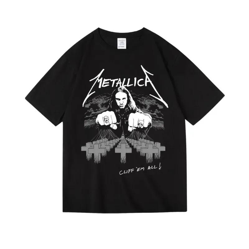 Men's T-shirt Streetwear Heavy Metal Band Metallica Oversized T-shirt Men Trendy Short Sleeve Cotton High Quality Loose Casual Female Male Clothing