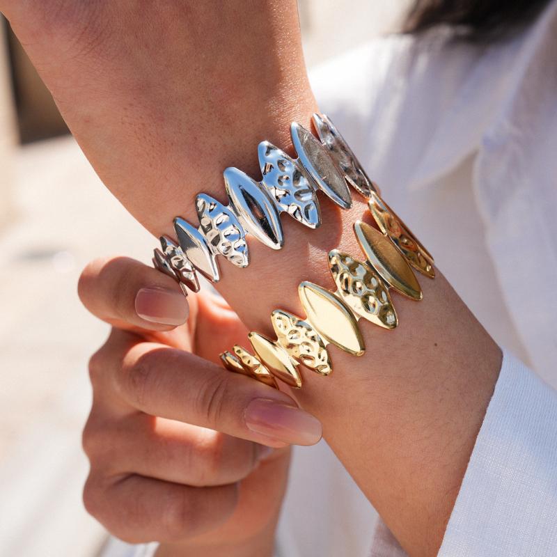 Vintage Ginkgo Leaf Butterfly Open Cuff Bangle Gold Silver Wide Statement Bracelet For Women Boho Party Jewelry
