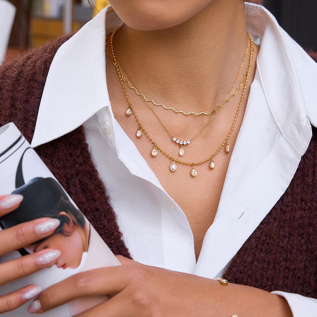 Yori New Stainless Steel Wave Pendant Necklace For Women Stainless Steel Delicate Daily Sweet Jewelry Accessories