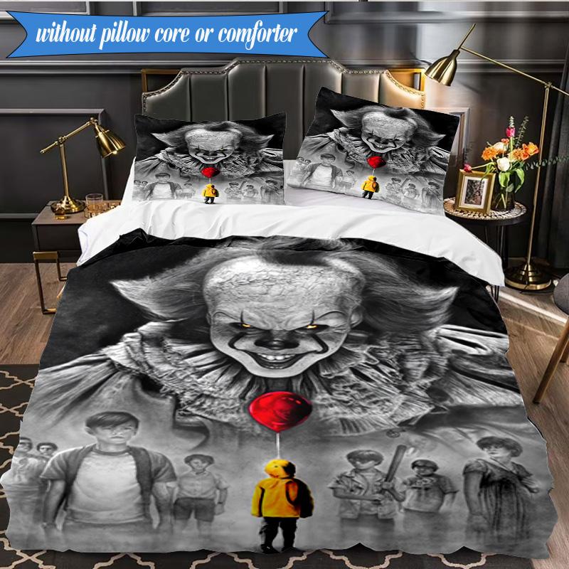 Scary Clown Horror 3pcs K-pop Music Group Bedding set,Ideal for Bedroom, Dormitory,Including Duvet Cover And 2pcs Pillowcases,Fan Gifts