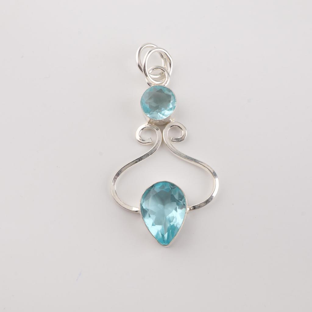 Sky Blue Topaz Gemstone Sterling Silver Designer Jewelry Pendant 1.60" For Birthday Gift PP-13-4