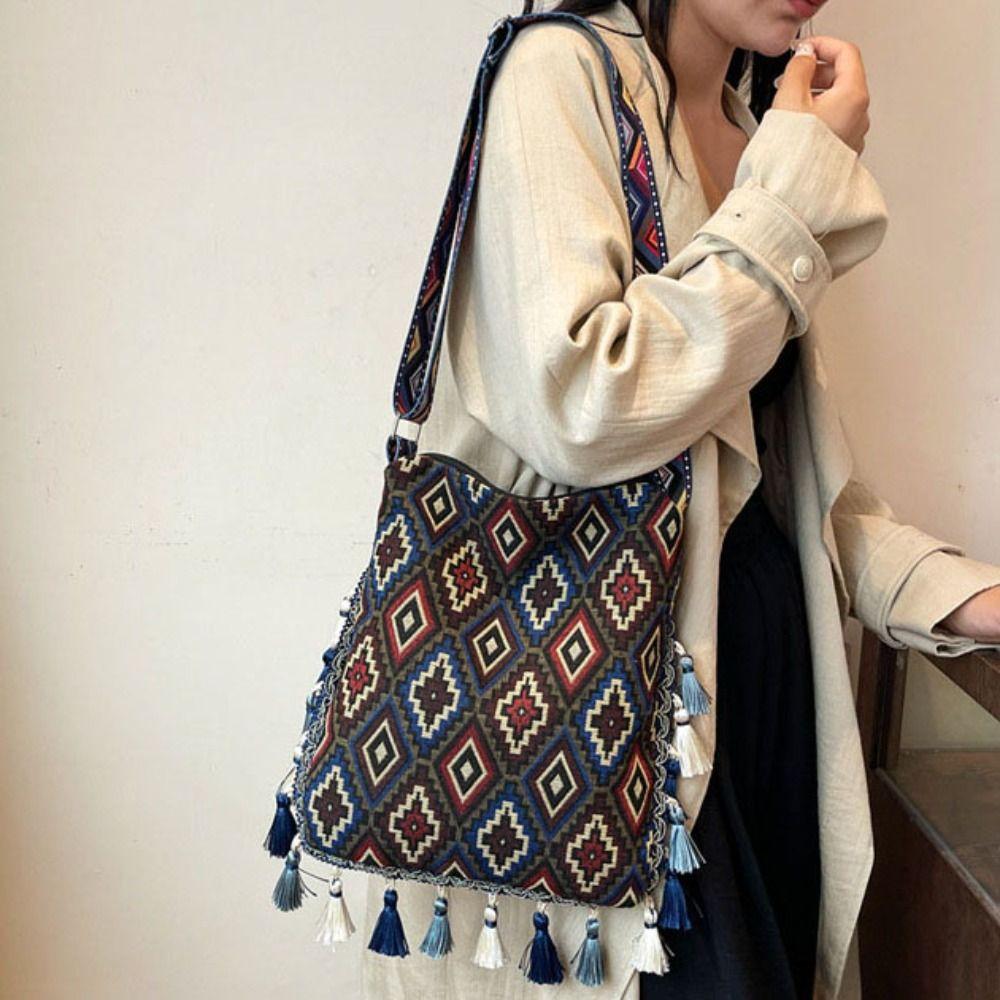 Geometrischer Ethno-Stil Umhängetaschen Gewebte Messenger Bag All-Match Böhmische Tragetasche Reise