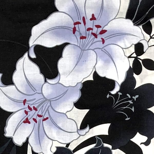 Kyoto Kimono Yuzen Damen Yukata, Einteilig, Modern Retro Baumwolle Sommerkimono, Lilie (Weiß x Schwarz)