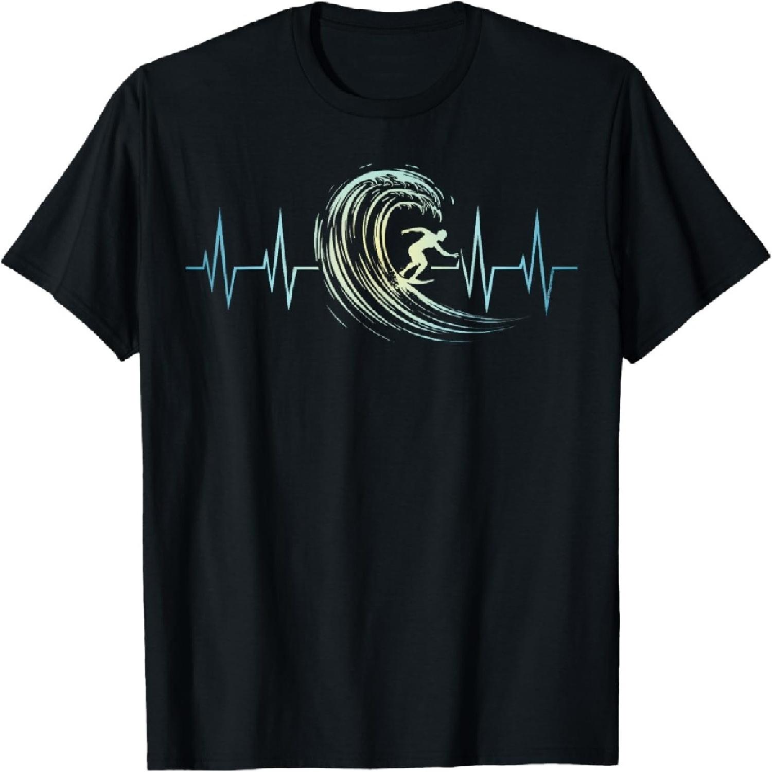 Surfing Lover Heartbeat Surfboards Surfboarder Surfer T-Shirt S