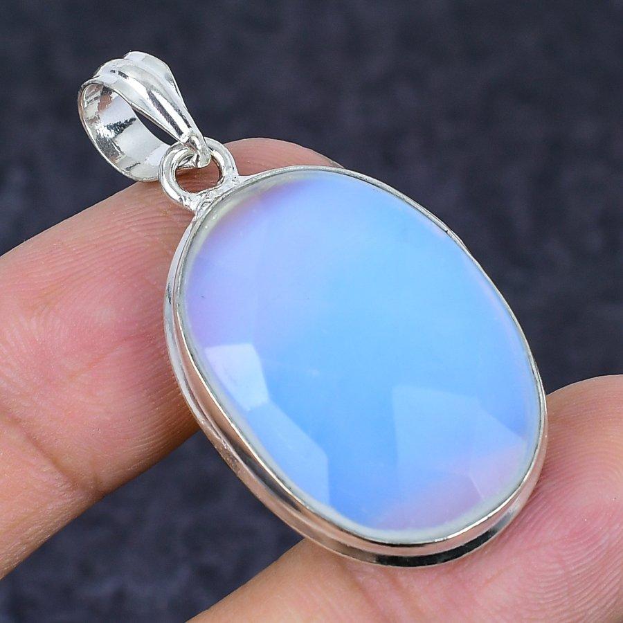 Natural Milky Opal Gemstone 925 Sterling Silver Jewelry Pendant 1.77" P0o38