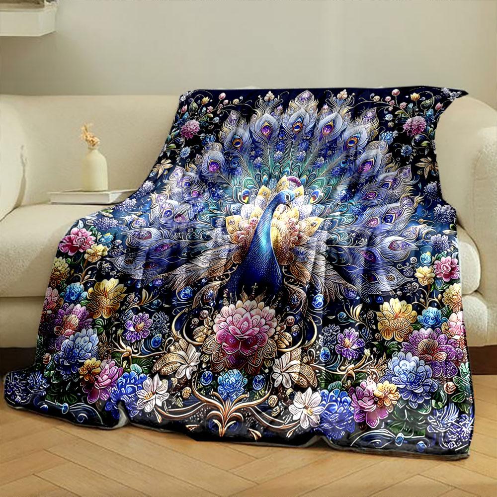 Intricate Peacock and Floral Art Print Blanket Soft and Cozy Perfect for the Living Room Bed Sofa or a Nap,gift