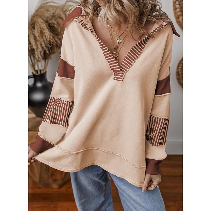 

Women s Long Sleeve Deep V-neck Pullover Striped Color Block Patchwork Hoodies Casual Simple Loose Ladies Sport Sweatshirts XL дубильна кора