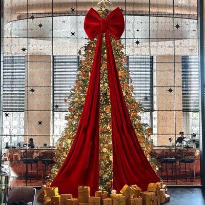 Velvet Wine Red Bow Christmas Tree Ornaments - Festive Decorative Pendants