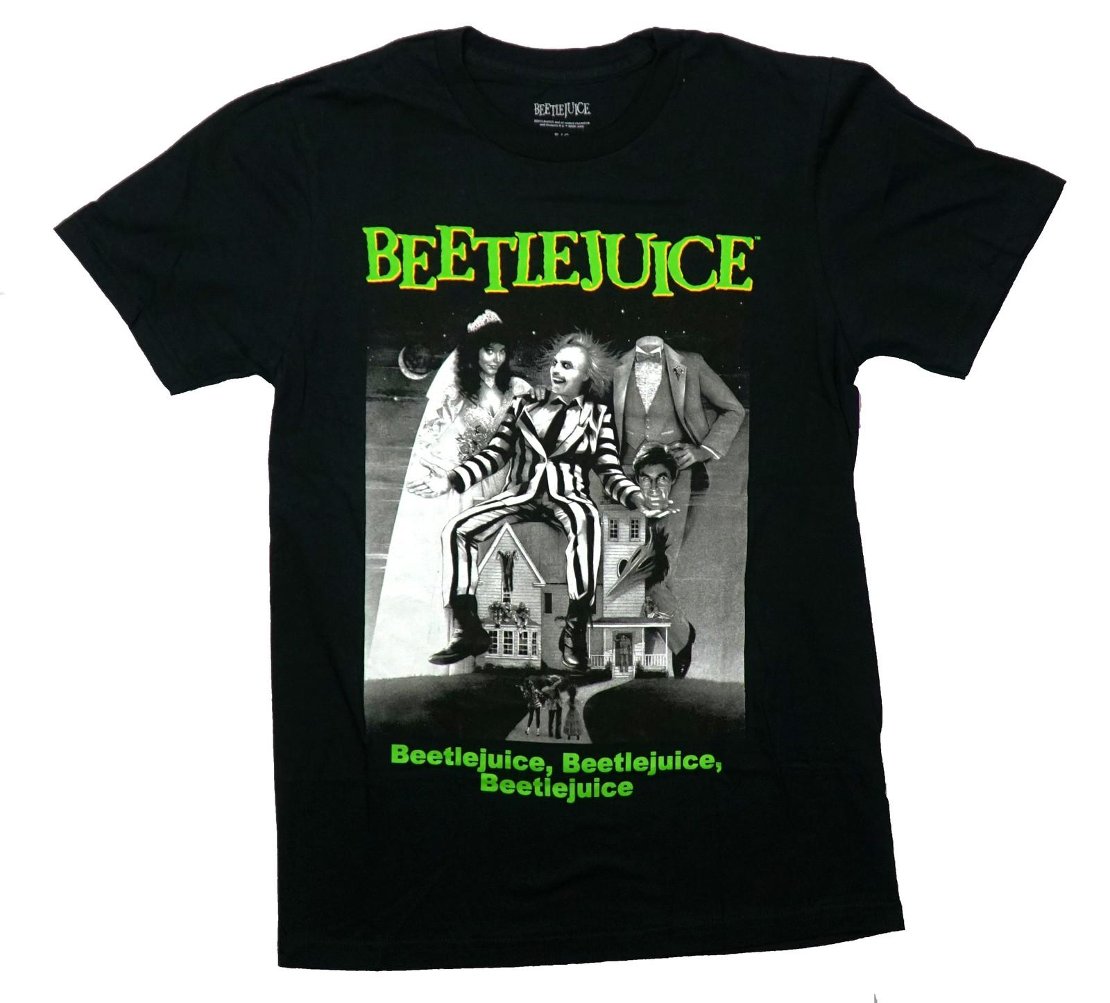Beetlejuice New Adult T-Shirt - Black & White Movie Poster Green Title XXL