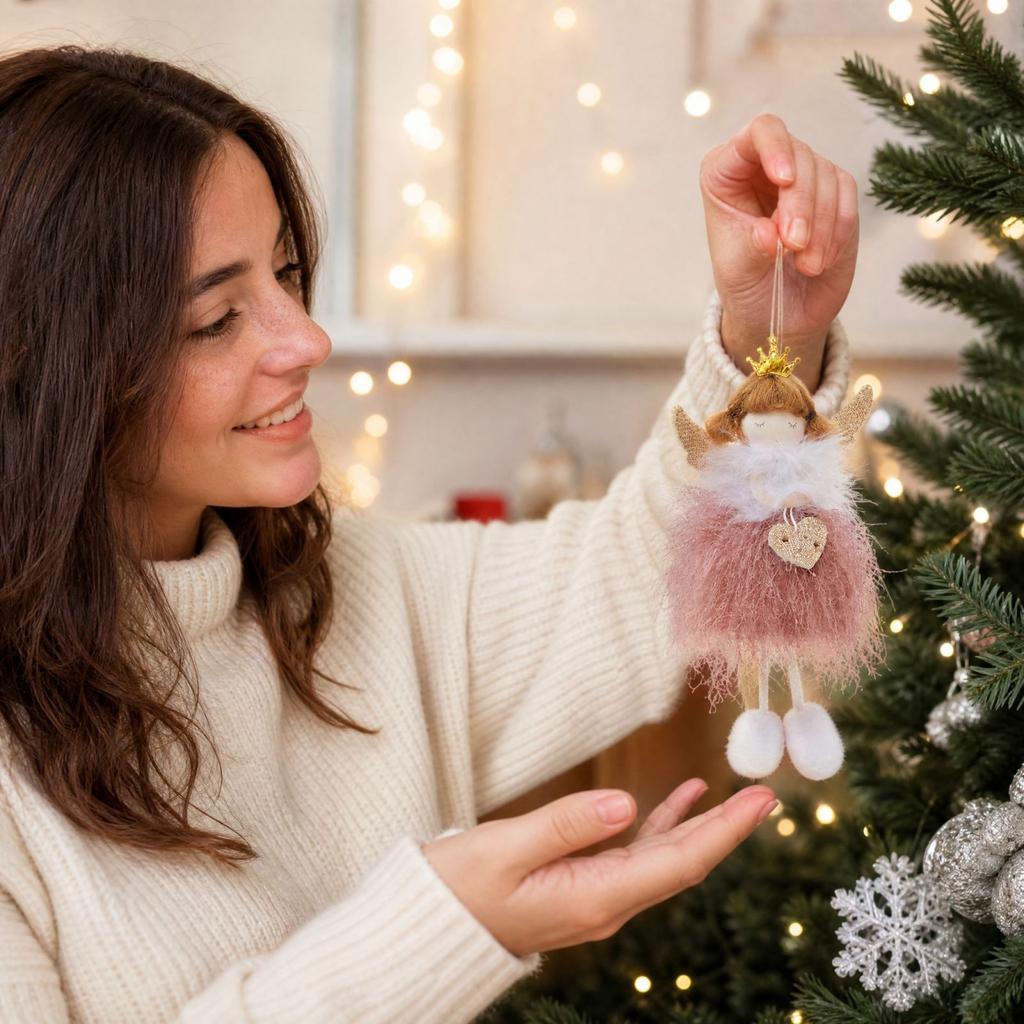 Plush Doll Ornament with, Christmas Tree Hanging Decoration for Girls
