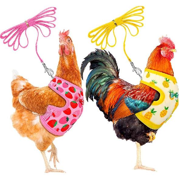 Frienda 2 Pcs Adjustable Chicken Harness and Leash Set Spring Summer Comfortable Elastic Hen Vest Breathable Harness for Hens Duck Goose Pet Training Small