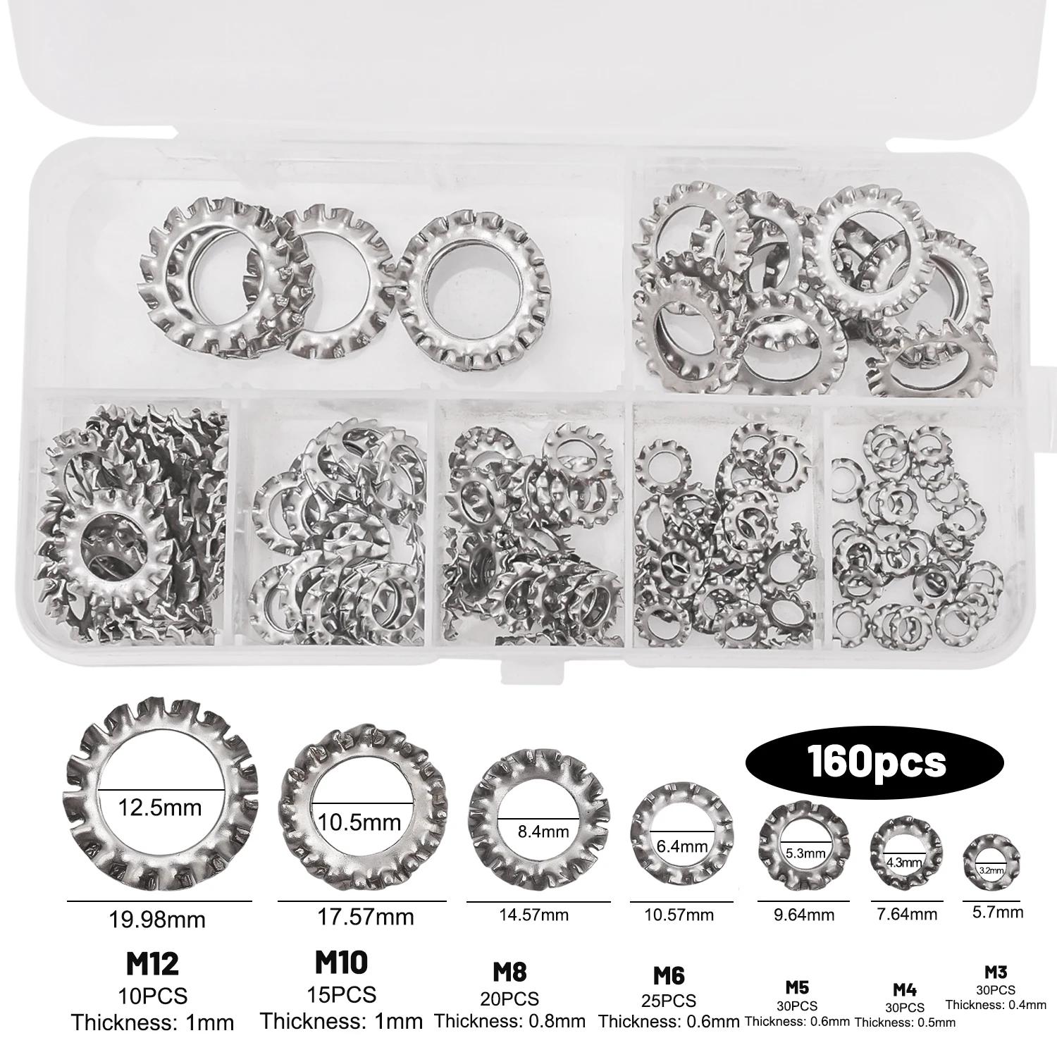 

480/160pcs Stainless Steel Multi-tooth Locking Washer External Serrated Shakeproof Gaskets Lock Fasteners M3 M4 M5 M6 M8 M10 M12 160pcs- (1box)