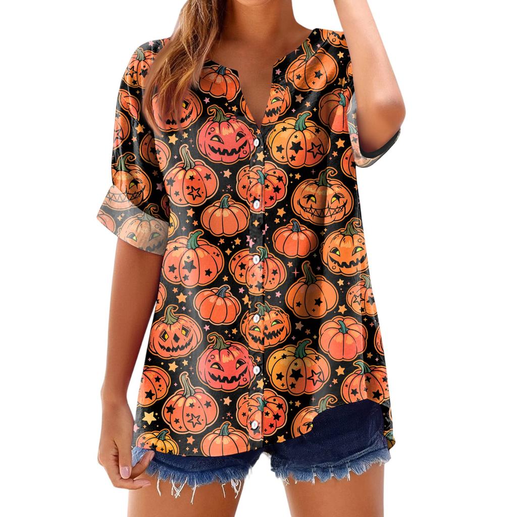 Women's Fashionable, Casual, Comfortable, Loose-Fitting Halloween Print Top